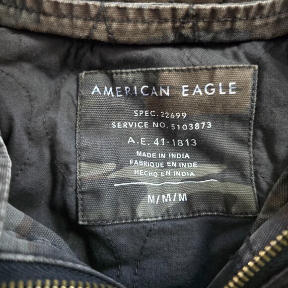 American Eagle Jacket Women's M Gray Camo Heavyweight Full Zip and Snap Hooded - Picture 3 of 16